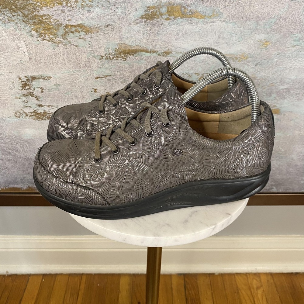 Finn Comfort Shoes Womens Size 6W Gray Leather Floral Walking Sneakers 8208711